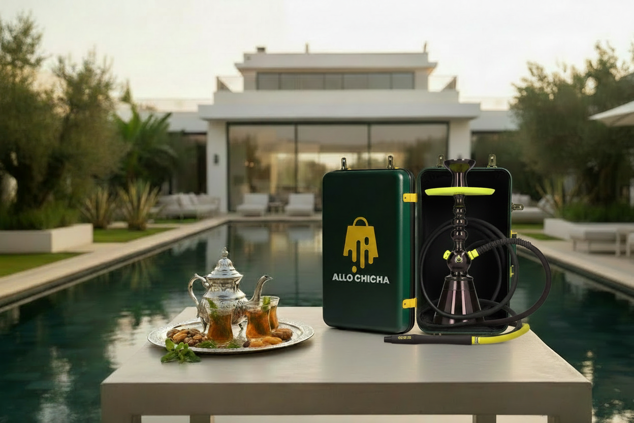 Chicha Black & Yellow intégrée dans valise – villa Marrakech